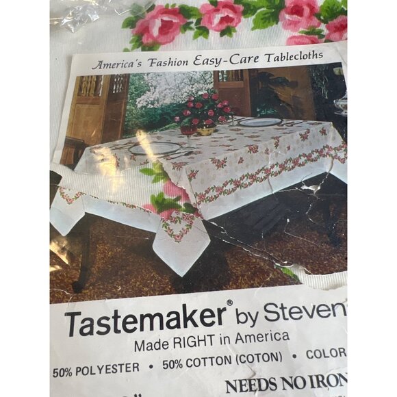 Vintage Tastemaker by Stevens Pink Floral Tablecloth Rectangle New - Picture 4 of 4